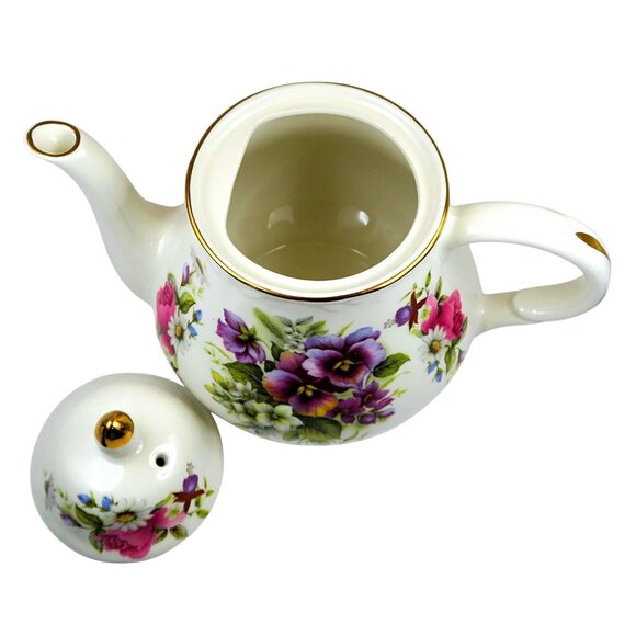 Arthur Wood & Son Teapot 6452 Floral Pansies & Roses Staffordshire Vintage - Picture 6 of 7